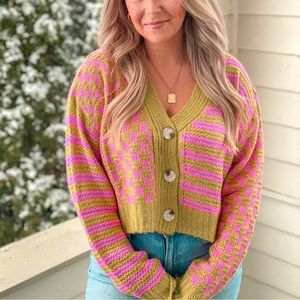 NWOT Checkered & Striped Button Up Cardigan